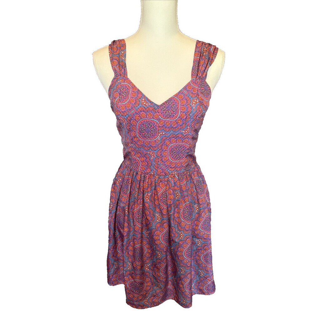 Band Of Gypsies Mandala Paisley Sundress L Cut Out Tie Back Geometric Jewel Tone